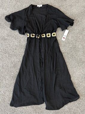 NWT LoveIsForEternity Black Lightweight Crochet FrontTie Beach Coverup Women’s L